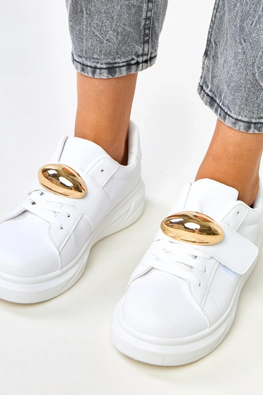 Biele platformové tenisky so zlatým...
