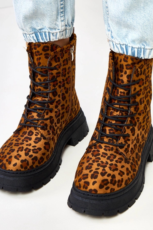 Hnedé čižmy s leopardím vzorom, Espe