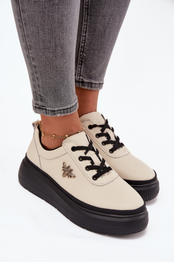 Kožené topánky Dámske s platformouPrzypinką Vinceza 41495 béžová