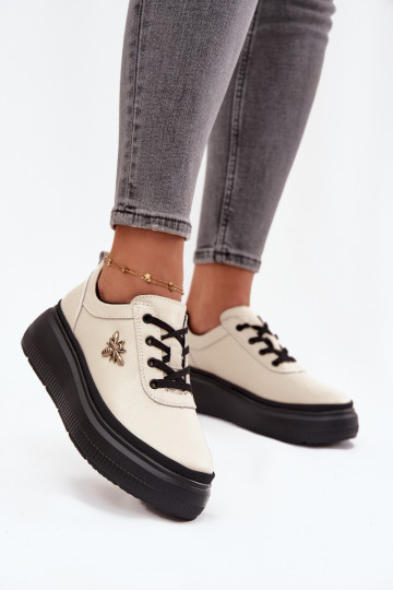 Kožené topánky Dámske s platformouPrzypinką Vinceza 41495 béžová 2