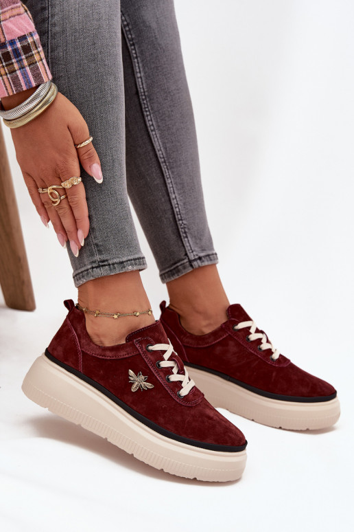 zo semišu topánky Dámske s platformouPrzypinką Vinceza 41495 bordová