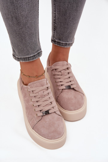 zo semišu Tenisky model obuvi Dámske s platformou Vinceza 79578 béžová