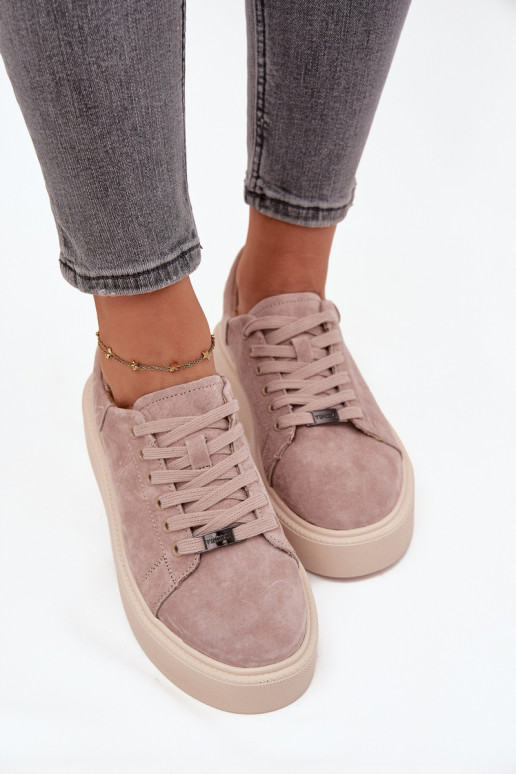 zo semišu Tenisky model obuvi Dámske s platformou Vinceza 79578 béžová