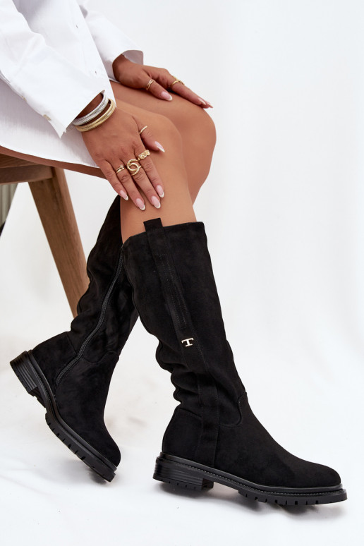 Teplé čižmy Zapnuté płaskim Obcasie z eko semišuoIne čierna Delyssa