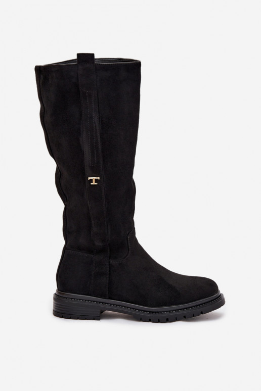 Teplé čižmy Zapnuté płaskim Obcasie z eko semišuoIne čierna Delyssa