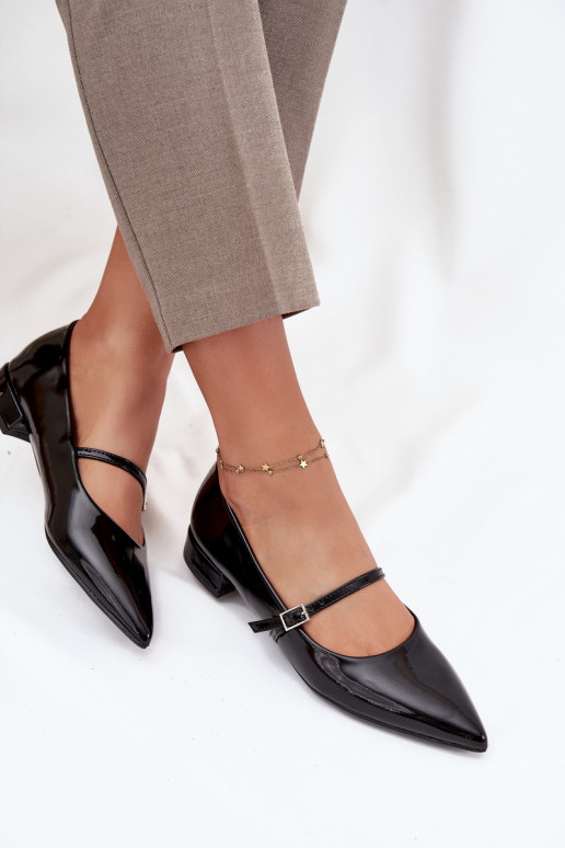 Lakované balerínky Zapnuté Jemném Obcasie s popruhmi čierna Isvella Lakované balerínky Zapnuté Jemném Obcasie s popruhmi čierna Isvella