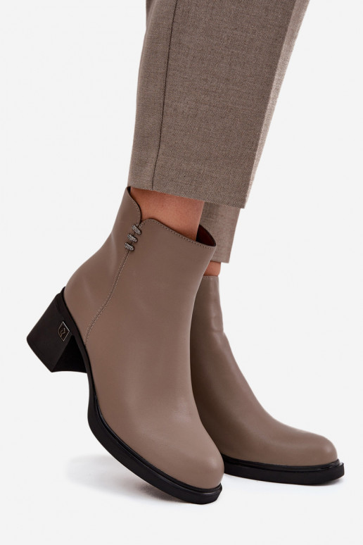 Kožené zahriať sa Dámske čižmy Zapnuté Klocku Vinceza 91159 béžová