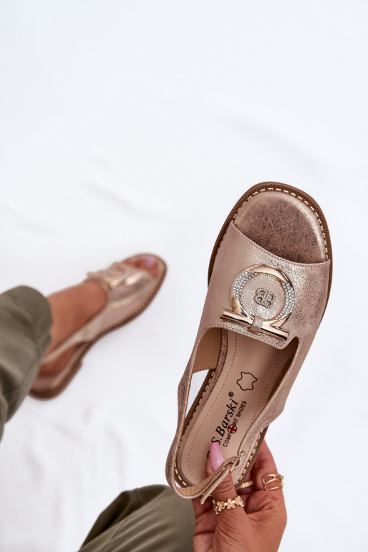 Elegantný štýl sandále s ozdobami so širokými podpätkami S.Barski KV51-003 farba ružového zlata Elegantný štýl sandále s ozdobami so širokými podpätkami S.Barski KV51-003 farba ružového zlata