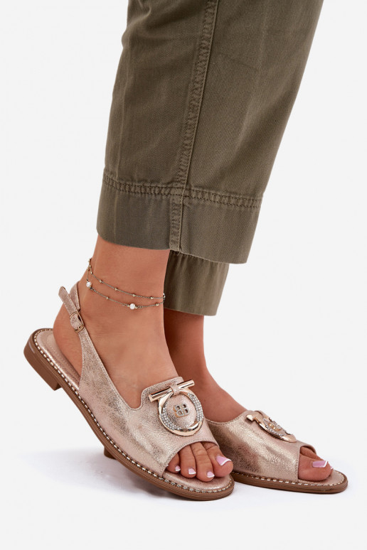 Elegantný štýl sandále s ozdobami so širokými podpätkami S.Barski KV51-003 farba ružového zlata Elegantný štýl sandále s ozdobami so širokými podpätkami S.Barski KV51-003 farba ružového zlata