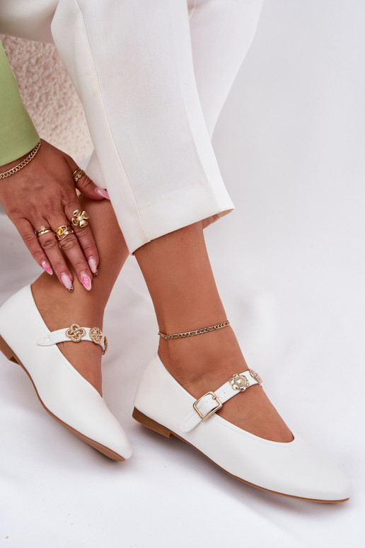 Balerínky Dámske s popruhmi I zlatej farbymi Przypinkami biela farba Firicene Balerínky Dámske s popruhmi I zlatej farbymi Przypinkami biela farba Firicene