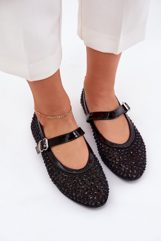 Zdobené Balerínky Dámske s popruhmi I s prackami čierna Avirae Zdobené Balerínky Dámske s popruhmi I s prackami čierna Avirae