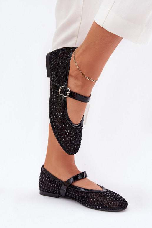Zdobené Balerínky Dámske s popruhmi I s prackami čierna Avirae Zdobené Balerínky Dámske s popruhmi I s prackami čierna Avirae