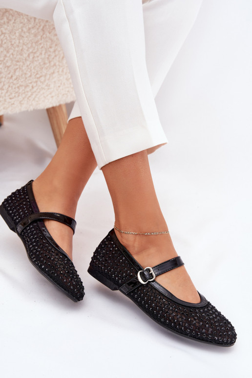 Zdobené Balerínky Dámske s popruhmi I s prackami čierna Avirae Zdobené Balerínky Dámske s popruhmi I s prackami čierna Avirae