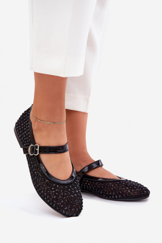 Zdobené Balerínky Dámske s popruhmi I s prackami čierna Avirae Zdobené Balerínky Dámske s popruhmi I s prackami čierna Avirae