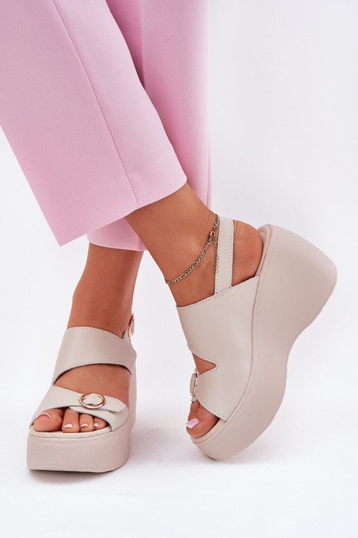 Dámske sandále Dámske Zapnuté INedge a platforma S.Barski LR51-540 béžová