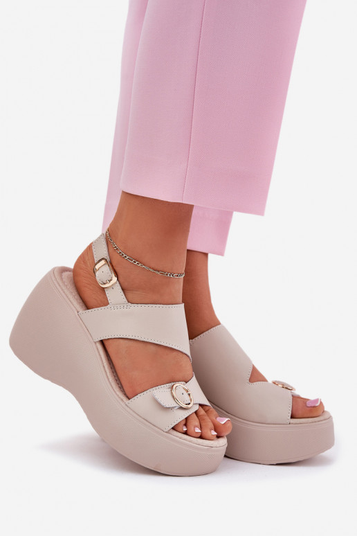 Dámske sandále Dámske Zapnuté INedge a platforma S.Barski LR51-540 béžová