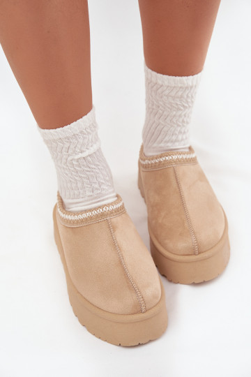 Topánky farby slonoviny Įjungtarirya s nízkym podpätkom a platformou pre ženy na sneh s kožušinou