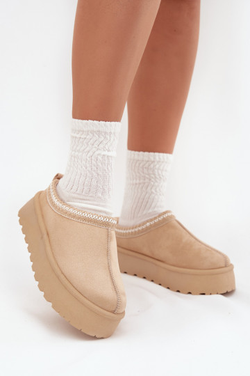 Topánky farby slonoviny Įjungtarirya s nízkym podpätkom a platformou pre ženy na sneh s kožušinou 2