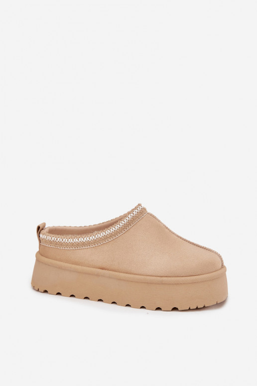 Topánky farby slonoviny Įjungtarirya s nízkym podpätkom a platformou pre ženy na sneh s kožušinou