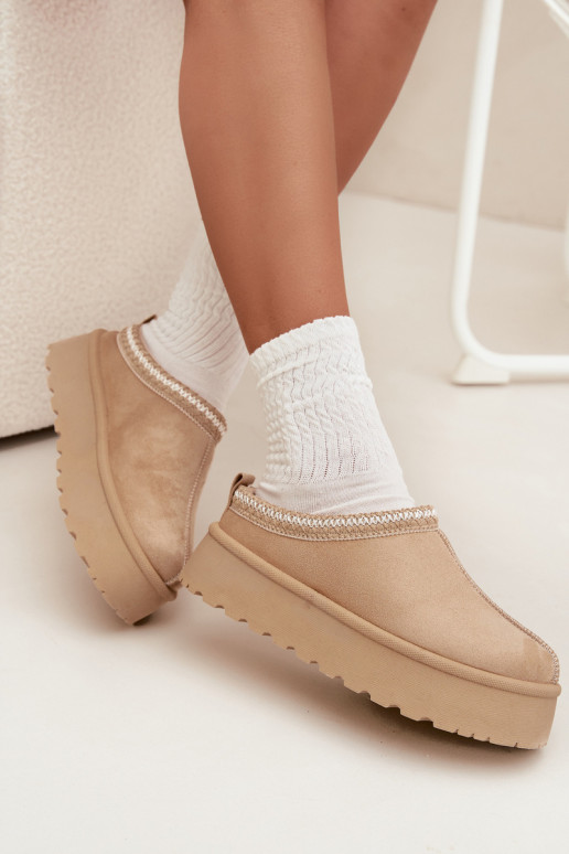 Topánky farby slonoviny Įjungtarirya s nízkym podpätkom a platformou pre ženy na sneh s kožušinou