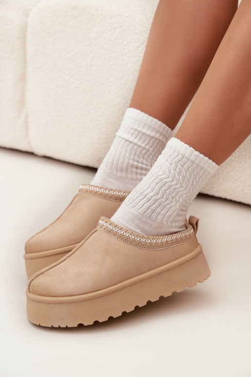 Topánky farby slonoviny Įjungtarirya s nízkym podpätkom a platformou pre ženy na sneh s kožušinou