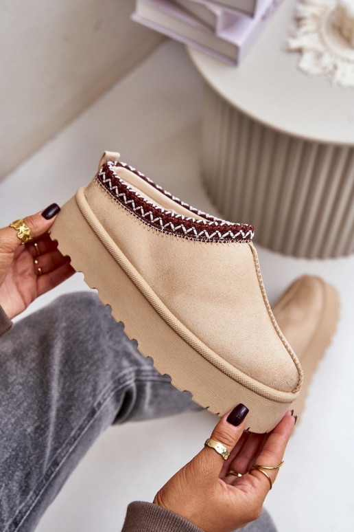 Topánky farby slonoviny Įjungtarirya s nízkym podpätkom a platformou pre ženy na sneh s kožušinou