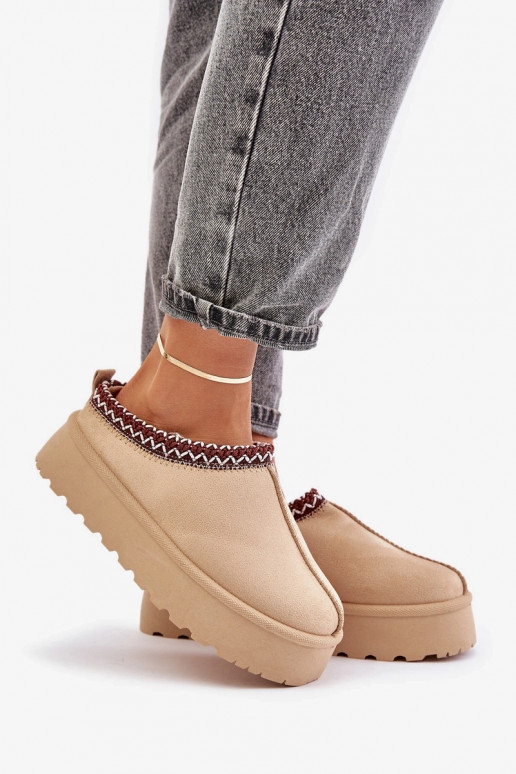 Topánky farby slonoviny Įjungtarirya s nízkym podpätkom a platformou pre ženy na sneh s kožušinou
