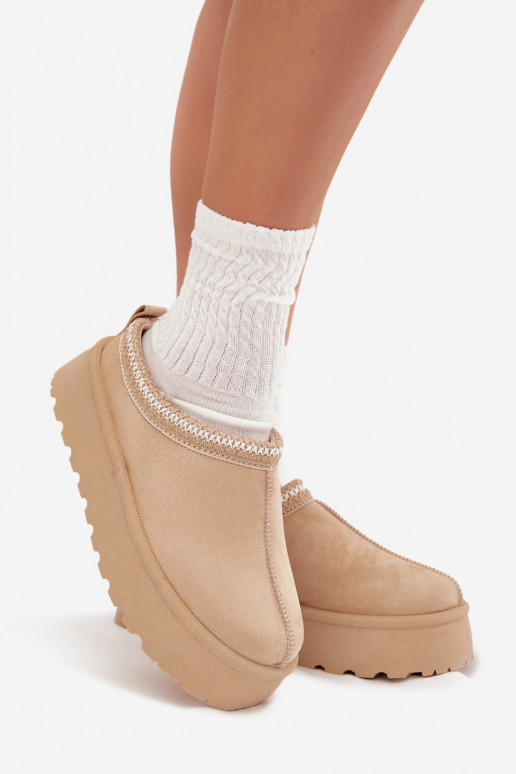 Topánky farby slonoviny Įjungtarirya s nízkym podpätkom a platformou pre ženy na sneh s kožušinou
