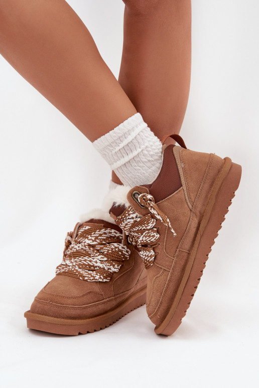 zo semišu Snehule Dámske s kožušinou I Grubym Šnurovaniem Vinceza 97963 Hnedá farba