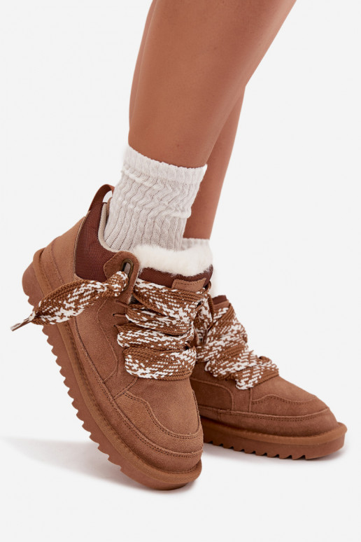zo semišu Snehule Dámske s kožušinou I Grubym Šnurovaniem Vinceza 97963 Hnedá farba