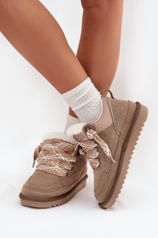 zo semišu Snehule Dámske s kožušinou I Grubym Šnurovaniem Vinceza 97963 béžová