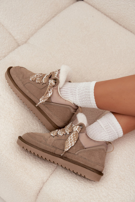 zo semišu Snehule Dámske s kožušinou I Grubym Šnurovaniem Vinceza 97963 béžová