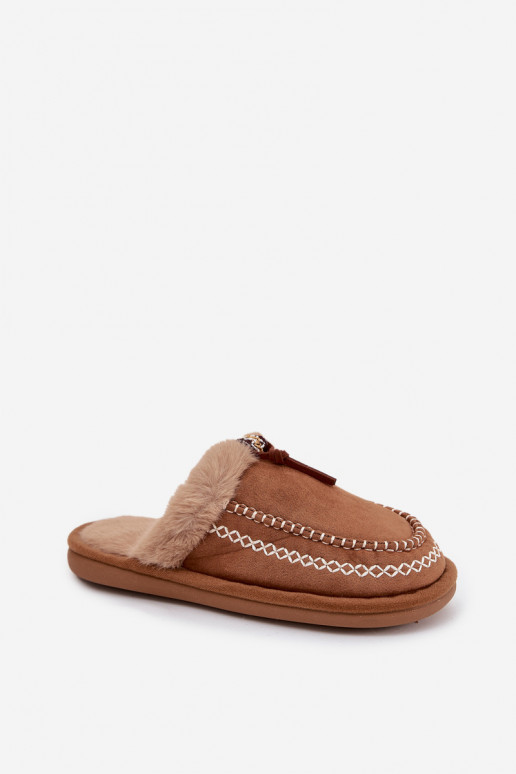 Papuče Dámske s kožušinou I Haftem Hnedá farba Perivelle