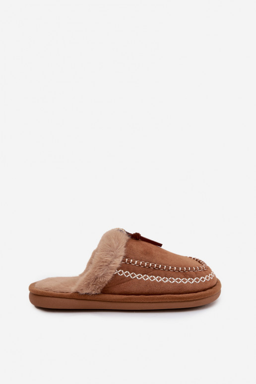 Papuče Dámske s kožušinou I Haftem Hnedá farba Perivelle