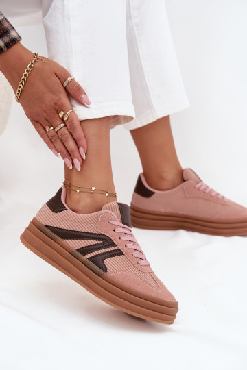 Zamatová Tenisky model obuvi Dámske s platformou Ružová Skye