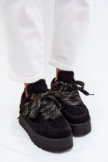so šnúrkami Snehule Dámske s platformou zahriať sa s kožušinou vo vnútri čierna Tavelle
