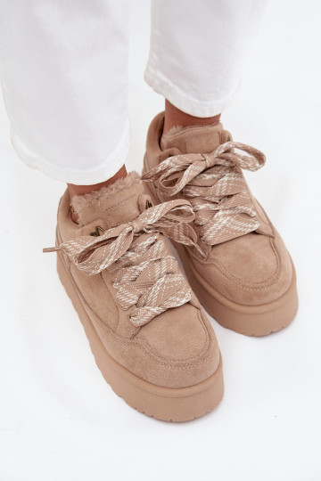 so šnúrkami Snehule Dámske s platformou zahriať sa s kožušinou vo vnútri béžová Tavelle