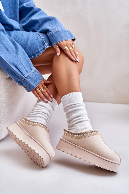 Snehule Dámske s platformou zahriať sa s kožušinou vo vnútri slonovina Remenia Snehule Dámske s platformou zahriať sa s kožušinou vo vnútri slonovina Remenia