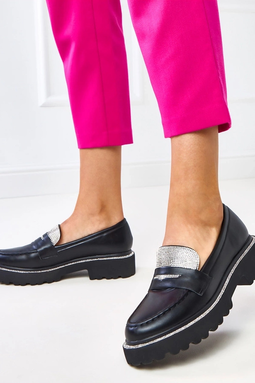 Ženské čierne mokasíny s kryštálmi...