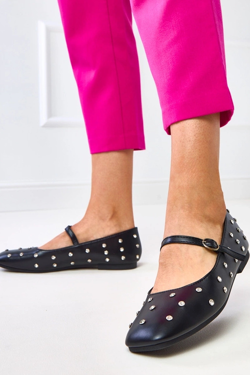 Čierne baleríny s kryštálmi „Heidi"