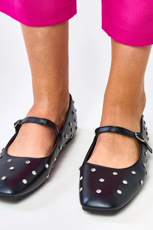 Čierne baleríny s kryštálmi „Heidi"