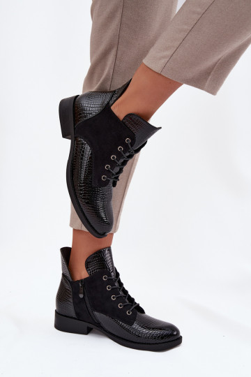 s lakovým efektom Dámske čižmy S Ornatem Tłoczeniem zahriať sa Vinceza 16477 čierna