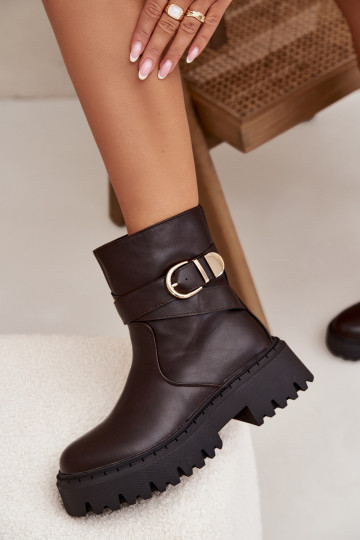 zahriať sa Dámske čižmy so zlatými prackami CzekoladoIne Elanore