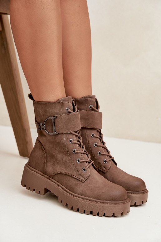 Pracovné členkové topánky Dámskezahriať sa so zdobenými podpätkami béžová Ulivine