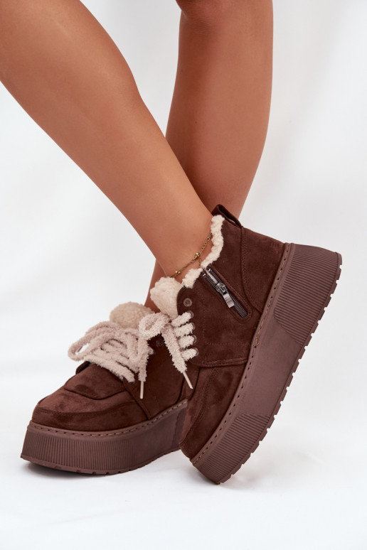Snehule Dámske s platformou s kožušinou Typu Baranek Hnedá farba Luma