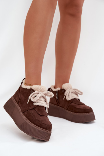Snehule Dámske s platformou s kožušinou Typu Baranek Hnedá farba Luma 2
