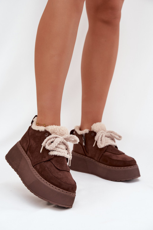 Snehule Dámske s platformou s kožušinou Typu Baranek Hnedá farba Luma