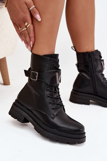 Pracovné členkové topánky Dámske Eko Kožené so zdobenými podpätkami čierna Ylianne