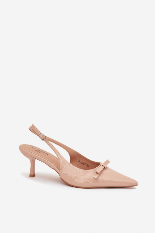s lakovým efektom Topánky s tenkými podpätkami so stuhami Nude Olvena s lakovým efektom Topánky s tenkými podpätkami so stuhami Nude Olvena