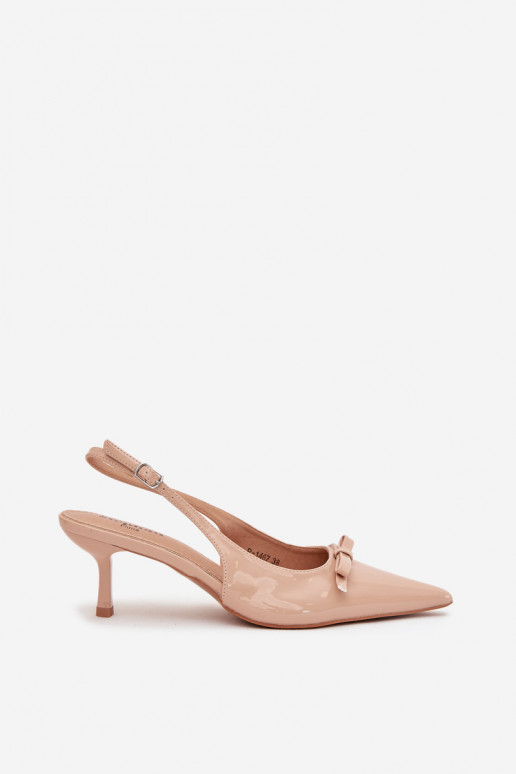 s lakovým efektom Topánky s tenkými podpätkami so stuhami Nude Olvena s lakovým efektom Topánky s tenkými podpätkami so stuhami Nude Olvena